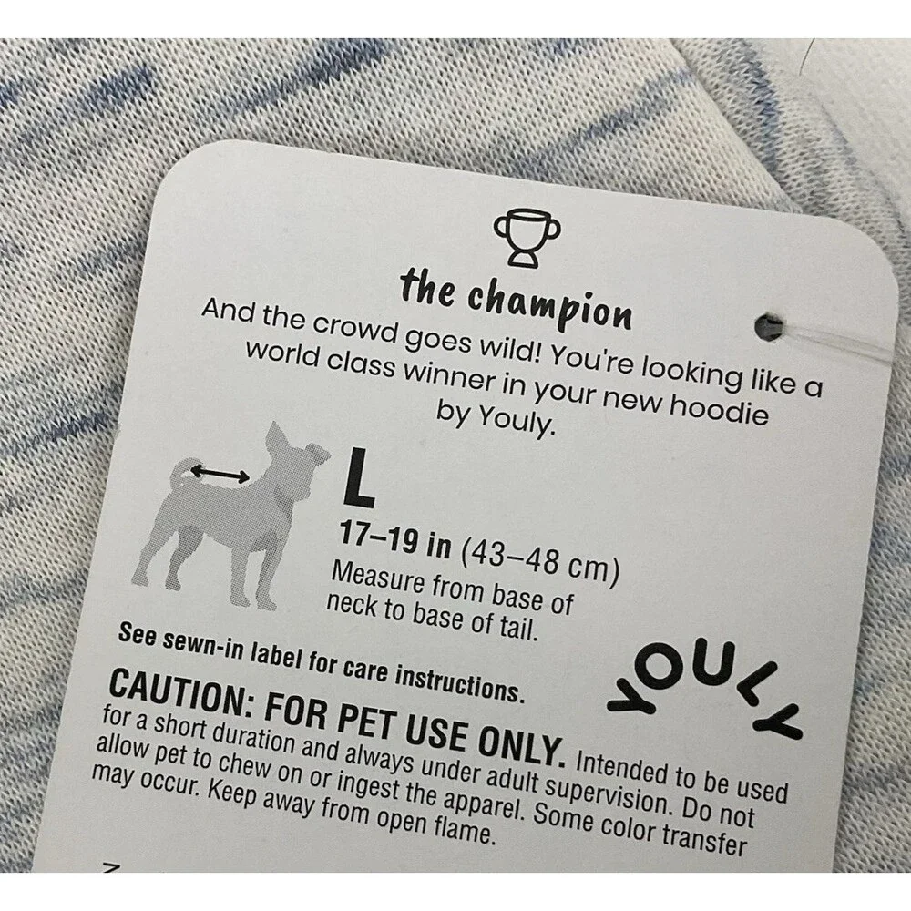 Youly‎ Size Large (17”-19”) Dog Pet Hoodie Warm Hooded Sweatshirt NWT